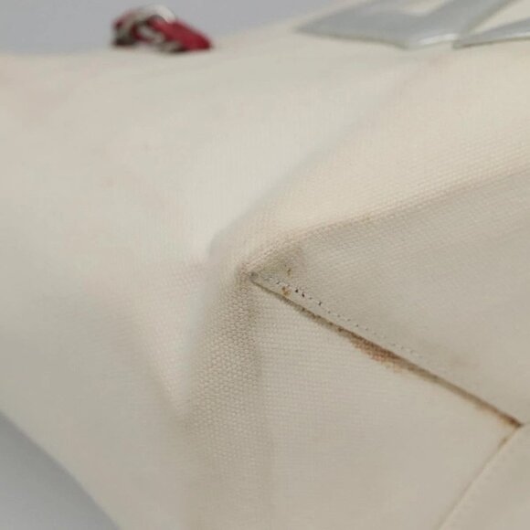 CHANEL Choco Bar COCO Mark Chain Hand Bag Canvas Beige Silver CC Auth BA4601 - Picture 4 of 16